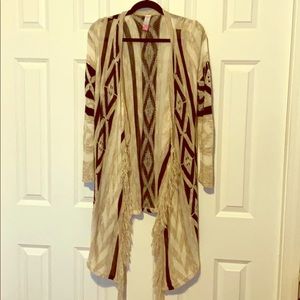 Open front fringed sweater